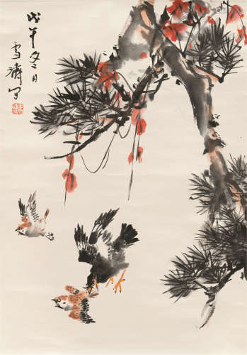 王雪涛（1903～1982） 松雀 立轴 设色纸本
