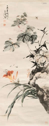 王雪涛（1903～1982） 花蝶 立轴 设色纸本