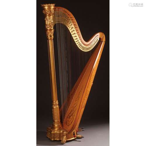 GILT WOOD LYON & HEALEY CONCERT GRAND HARP, MODEL 22, CIRCA 1919