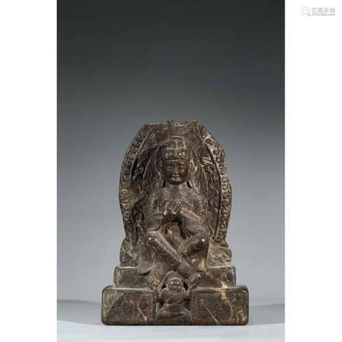 A CARVED STONE FIGURE OF BODHISATTVA