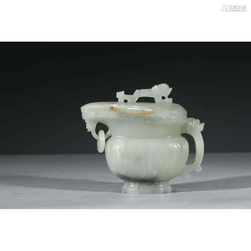 A CARVED WHITE JADE 'DRAGON' WINE VESSEL