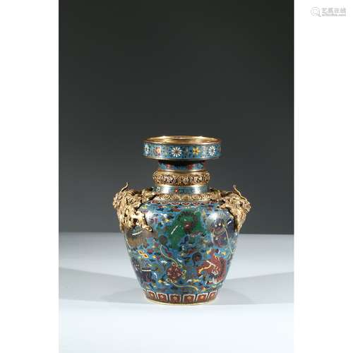 A GILT BRONZE CLOISONNE ENAMEL LOTUS VASE