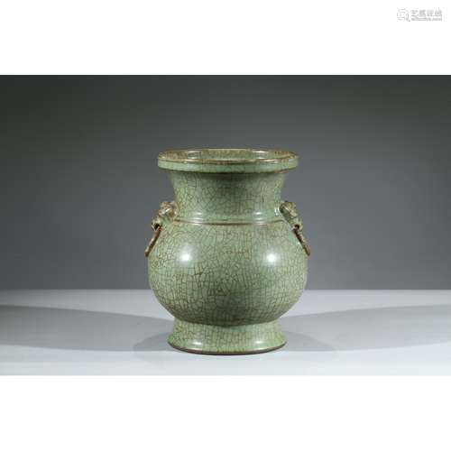 A CELADON CRACKLE GLAZED JAR