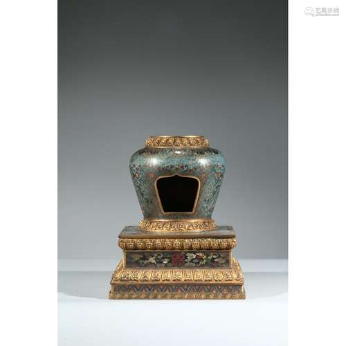 A GILT BRONZE CLOISONNE ENAMEL STUPA