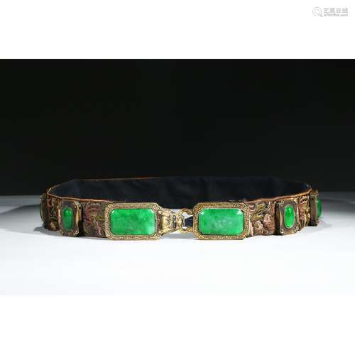 A GILT-BRONZE JADEITE INLAID BELT