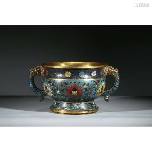 A CLOISONNE ENAMEL AND GILT-BRONZE 'LOTUS' CENSER