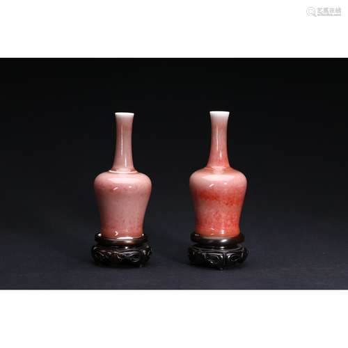 A PAIR OF PEACHBLOOM-GLAZED BELL SHAPE VASES