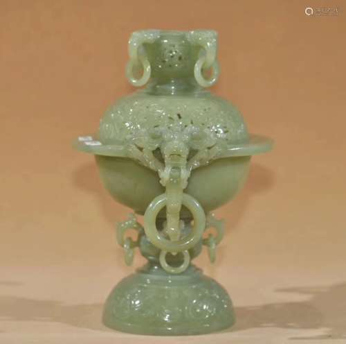 A YELLOW JADE CARVED DRAGON CENSER