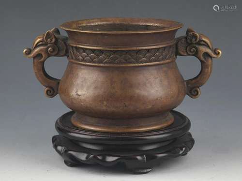 FINELY CARVED DOUBLE EAR BRONZE CENSER