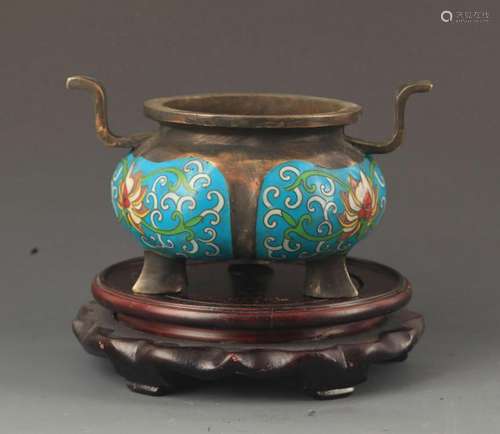 A FINE FAIENCE COLOR FLOWER PATTERN BRONZE CENSER