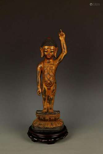 A TALL BRONZE BUDDHA FIGURE