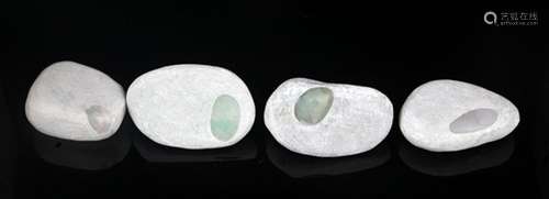 GROUP OF FOUR RAW JADEITE STONE