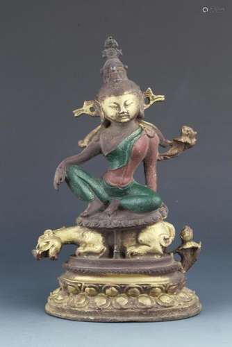 AN UNUSUAL COLORED IRON MANJUSHRI BUDDHA