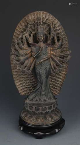 A FINELY CARVED THOUSAND HAND GUAN YIN BUDDHA