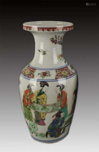 A FAMILLE ROSE STORY PAINTED DECORATIVE VASE