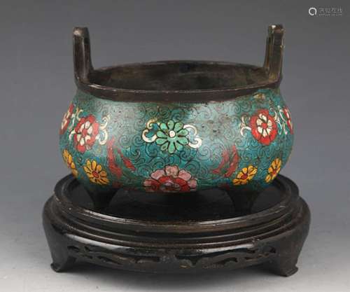 A FINELY CARVED CLOISONNÃ ENAMEL BRONZE CENSER