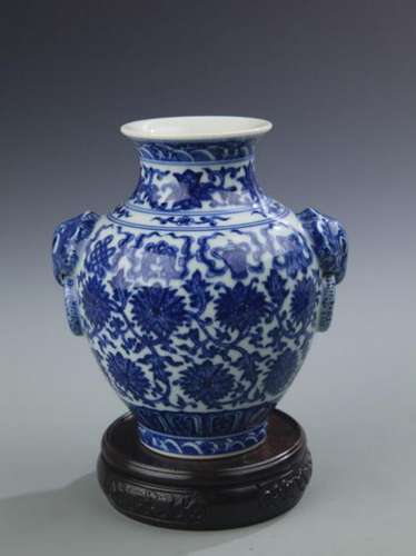 BLUE AND WHITE FLOWER PATTERN DOUBLE EAR JAR