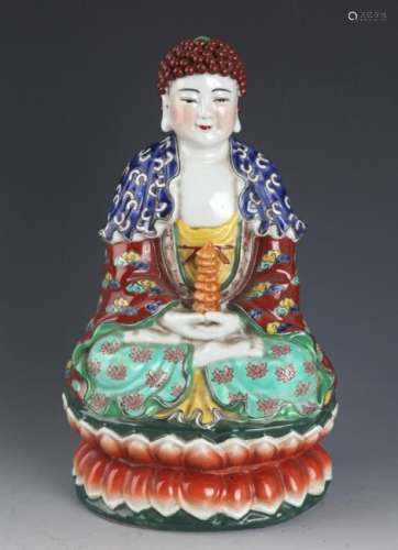 VERY COLOR PAINTED PORCELAIN BUDDHA MODEL