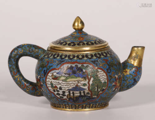 清代 乾隆年制銅胎琺瑯鎏金茶壺