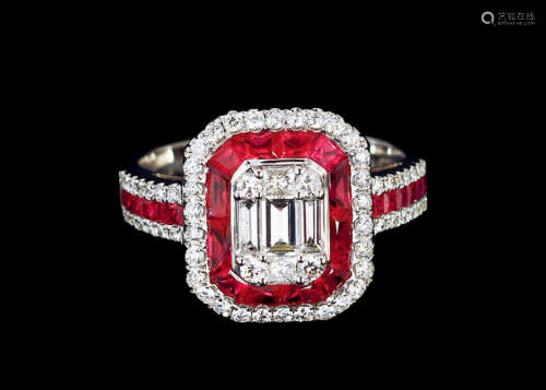 18K红宝石、钻石花式戒指