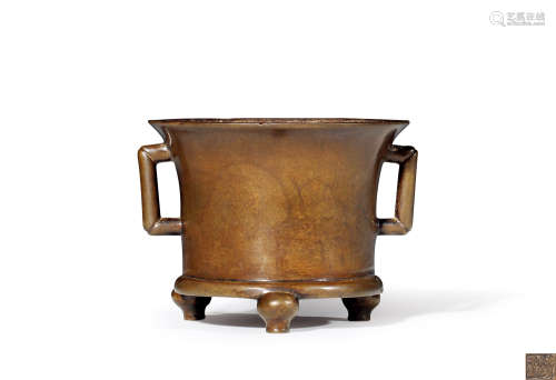 清中期 铜竹节耳法盏炉