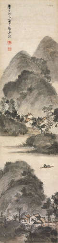 陈率祖（1723～1795） 水村图 立轴 设色纸本