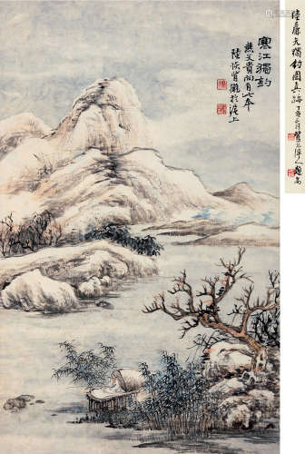陆恢（1851～1920） 寒江独钓图 镜片 设色纸本