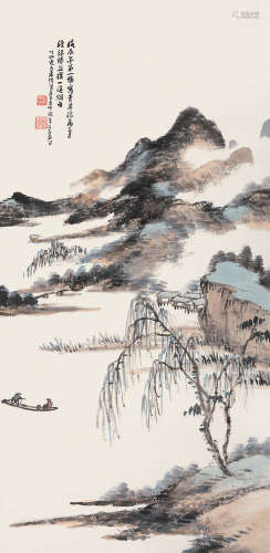萧俊贤（1865～1949） 绿杨溪渡图 镜片 设色纸本
