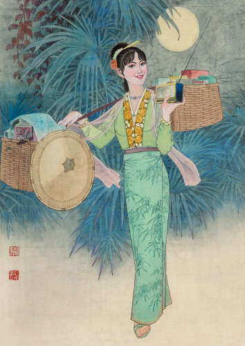 江南春（b.1925） 年画稿 立轴 设色纸本