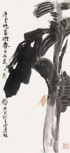 唐云（1910～1993） 蕉虫图 镜片 设色纸本