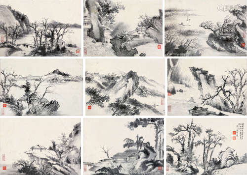 张之万（1811～1897） 山水册 册页 （十开） 水墨纸本