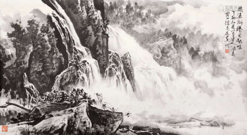 徐志文（b.1942） 万壑怒瀑图 横片 水墨纸本