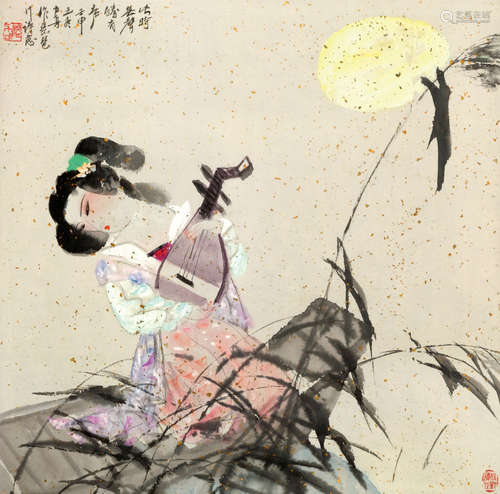 杨力舟（b.1942） 琵琶仕女图 立轴 设色纸本