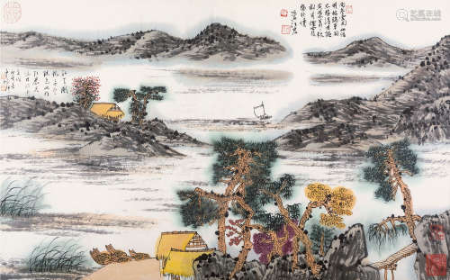 江宏（b.1949） 江天秋色图 镜片 设色纸本