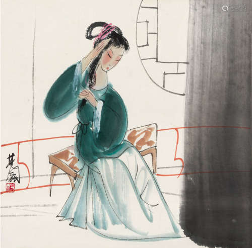 林风眠（1900～1991） 梳妆仕女图 镜片 设色纸本