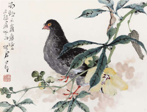 唐云（1910～1993） 花鸟 镜片 设色纸本