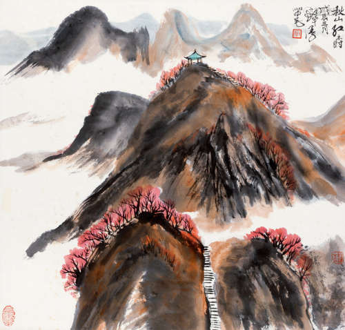 程十发（1921～2007） 秋山红树图 立轴 设色纸本