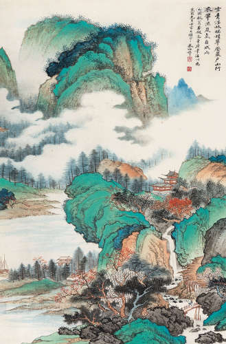 朱梅邨（1911～1993） 空岚翠岩图 立轴 设色纸本