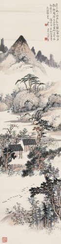 唐云（1910～1993） 溪山高隐图 屏条 设色纸本