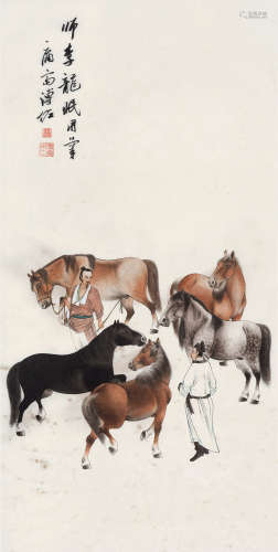 溥佐（1918～2001） 相马图 立轴 设色纸本