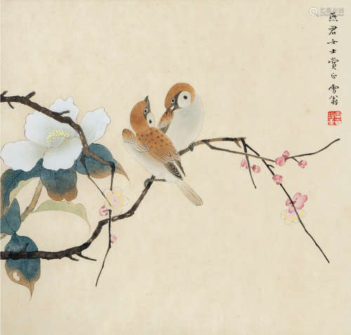 陈之佛（1896～1962） 枝头双雀 镜片 设色纸本