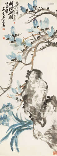 吴东迈（1886～1963） 翩翔下玉堂 立轴 设色纸本