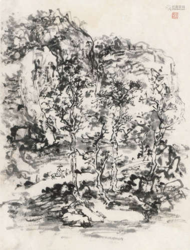 黄宾虹（1865～1955） 行旅图 镜片 水墨纸本