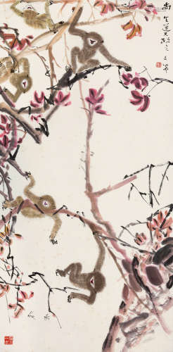 陈文希（1906～1992） 猿戏图 立轴 设色纸本