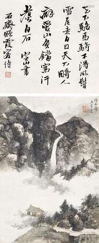 王季迁（1907～2003） 高士观瀑 立轴 设色纸本