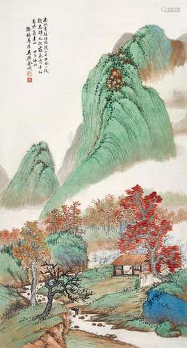 金城（1878～1926） 甲子（1924年）作 千红万紫秋山 立轴 设色纸本