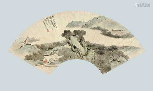 张深（1781～1846） 深山何处钟 扇面镜心 设色纸本