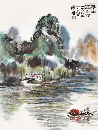 方济众（1923～1987） 1986年作 青山浮白云 镜心 设色纸本