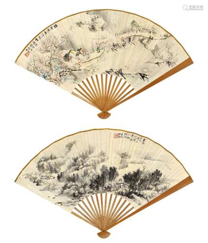 胡铁梅（1848～1899） 双面绘扇 成扇 设色纸本、水墨纸本