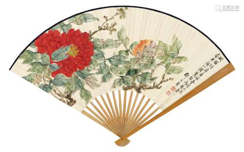 郁文华 王祖培（1921～2014） 洛阳春色 自作诗 成扇 设色纸本